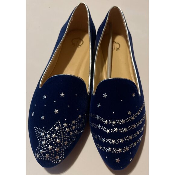 NWOB C. Wonder Cassandra Blue Velvet Star Flats Size 8W With Silver Details - Picture 2 of 10
